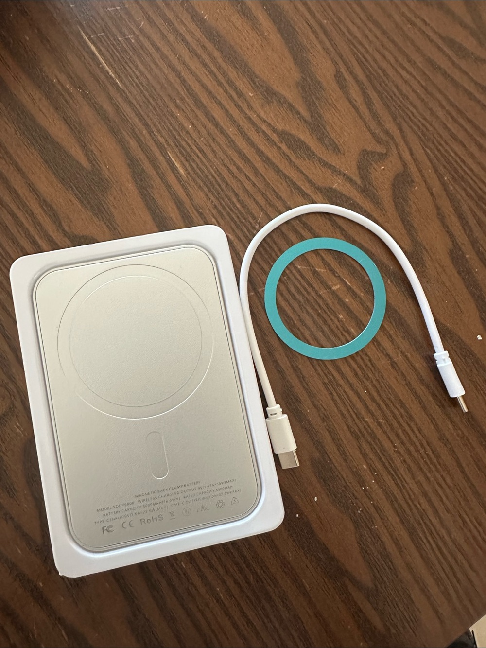 Silver Wireless Charger Pad with White USB-C Cable